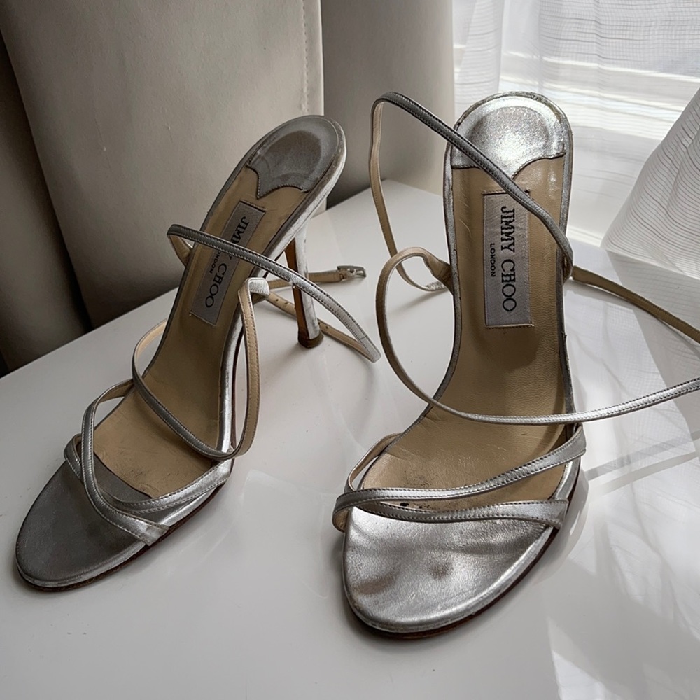 JIMMY CHOO SILVER GLADIATOR HEELS